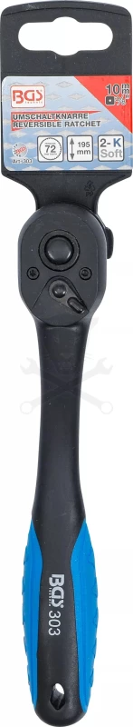 Crowa racsnis kulcs 3/8" 72 fogú, irányváltós, műanyag bevonattal - BGS