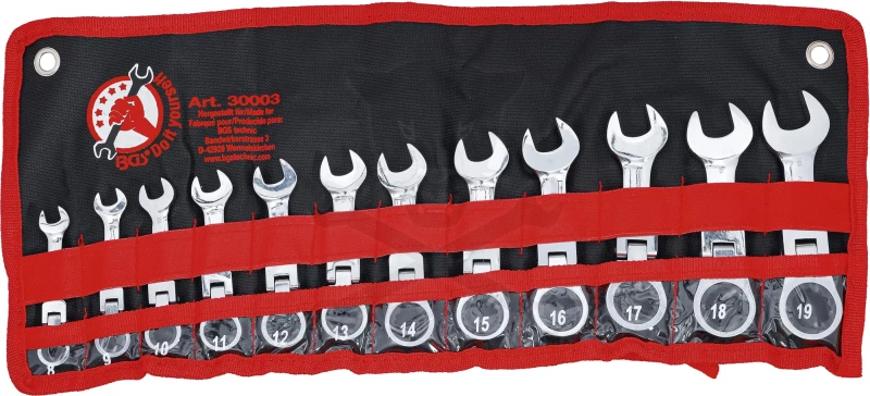 Csillag-villás racsnis készlet 12r. 8-19 mm rövid, 72 fogú csuklós - BGS