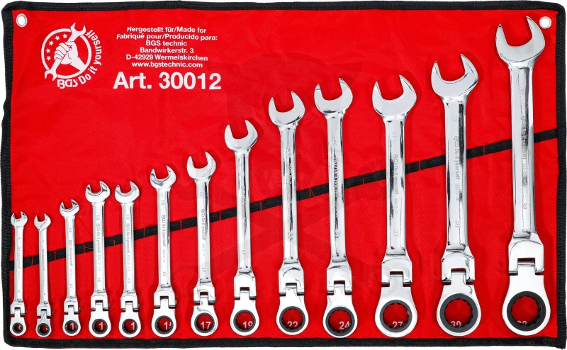 Csillag-villás racsnis-csuklós készlet 8-32 mm 13 részes - BGS