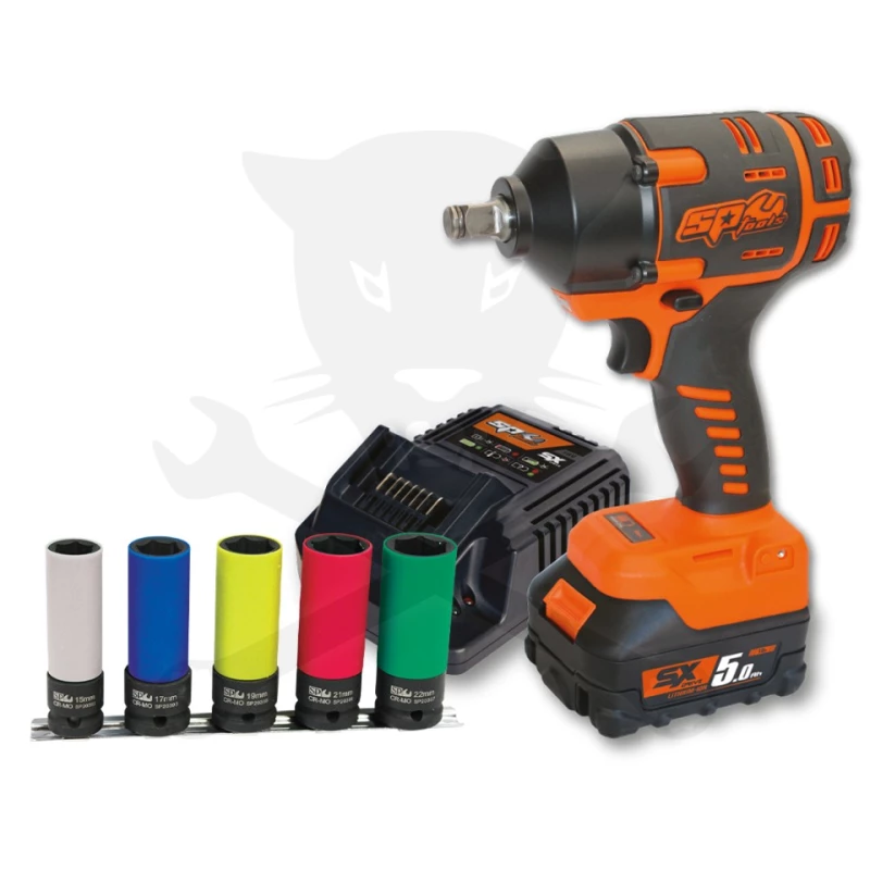 Ütvecsavarozó, akkus 18V 970 Nm 1/2" 1 db 5.0 Ah +5db fej - SP Tools