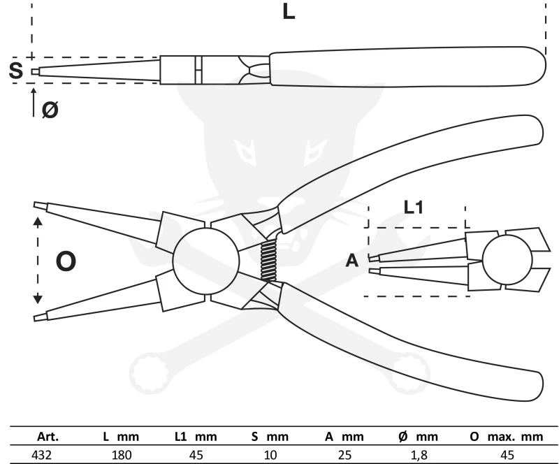 Fogó seeger Genius 07" - 180 mm / 45 mm belső egyenes