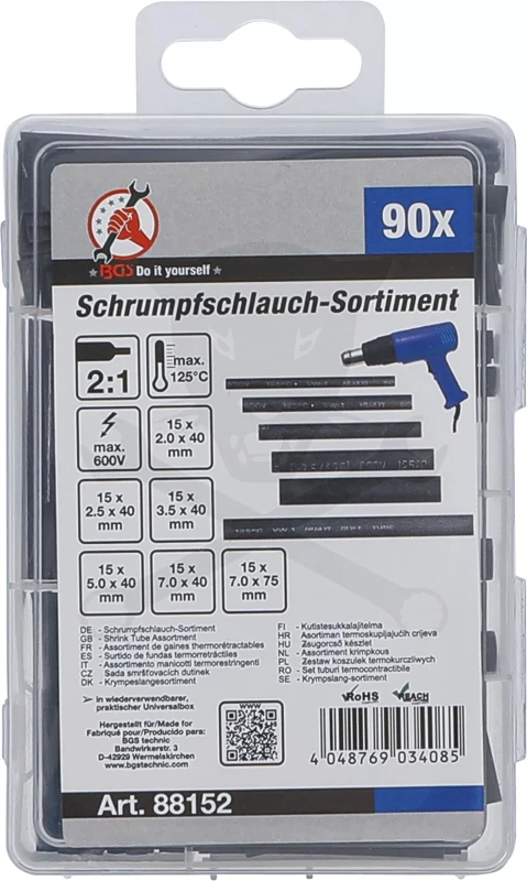 Zsugorcső készlet - fekete 90 db - BGS