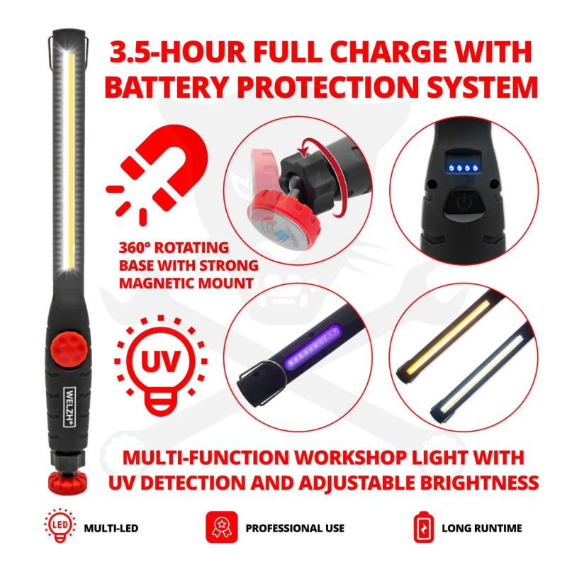 Szerelőlámpa LED 3 COB 1 SMD 500 lm + UV - dimmer, vékony