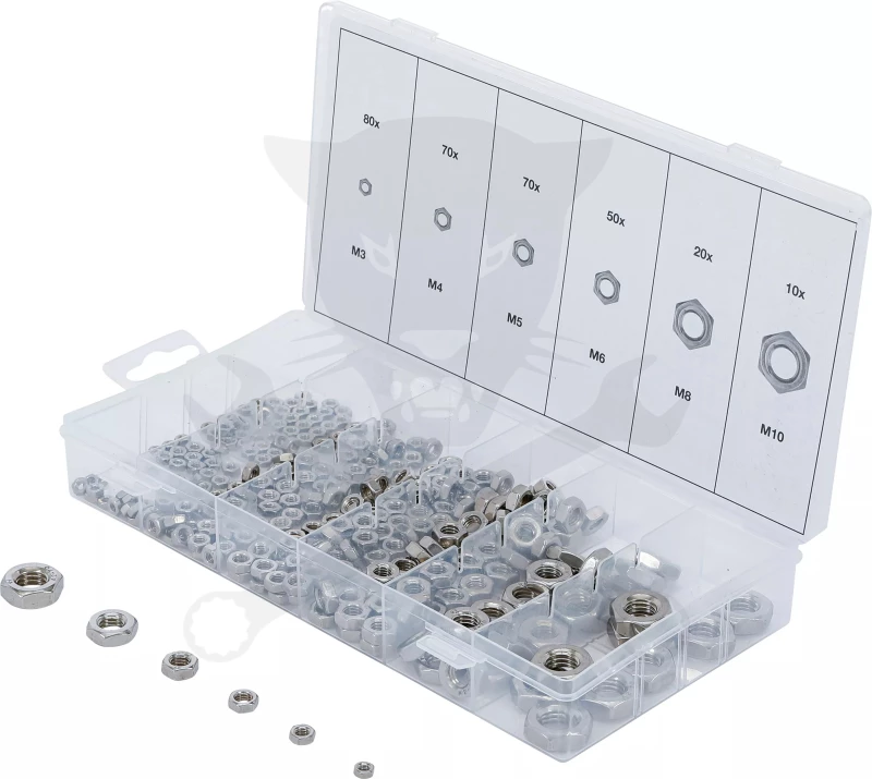 Anyacsavar készlet 300 db-os inox M3 - M10 - BGS