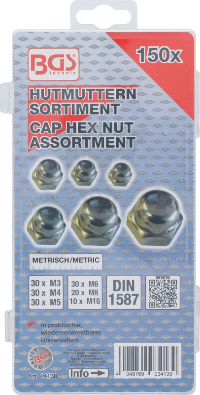 Anyacsavar készlet 150 db-os zárt M3 - M10 - BGS