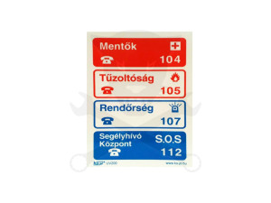Tábla utánvilágítós öntapadós Segélyhívó telefonszámok 150x200 UV200