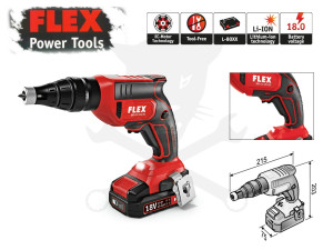Gipszkarton csav 28Nm 1/4"-os 18V akku nélkül, kofferrel - FLEX (DW 45 18.0-EC)