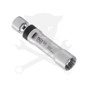 Gyertyakulcs 16 mm 3/8" - csuklós kivitel - rugós megfogás, hosszított