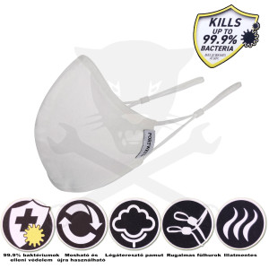 Arcmaszk - szájmaszk - mosható 2 rétegű állítható p.- fehér - 1 db