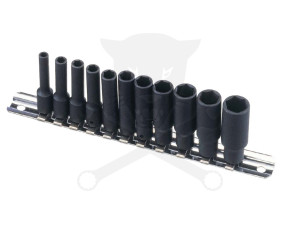 Légkulcsfej készlet 6 lapú 1/4" 11 db-os 4-13 mm metrikus hosszított